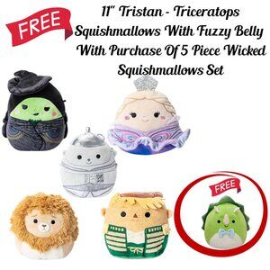 New W/Tags Set 5 Piece Wicked Squishmallows With Free 11" Triceratops